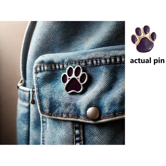 Silver and Purple Paw Print Lapel Pin With Clutch Back 1 inch - Picture 1 of 8